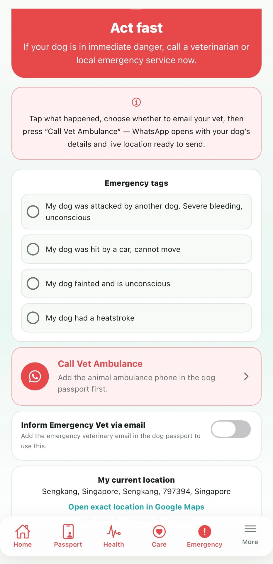 Emergency screen