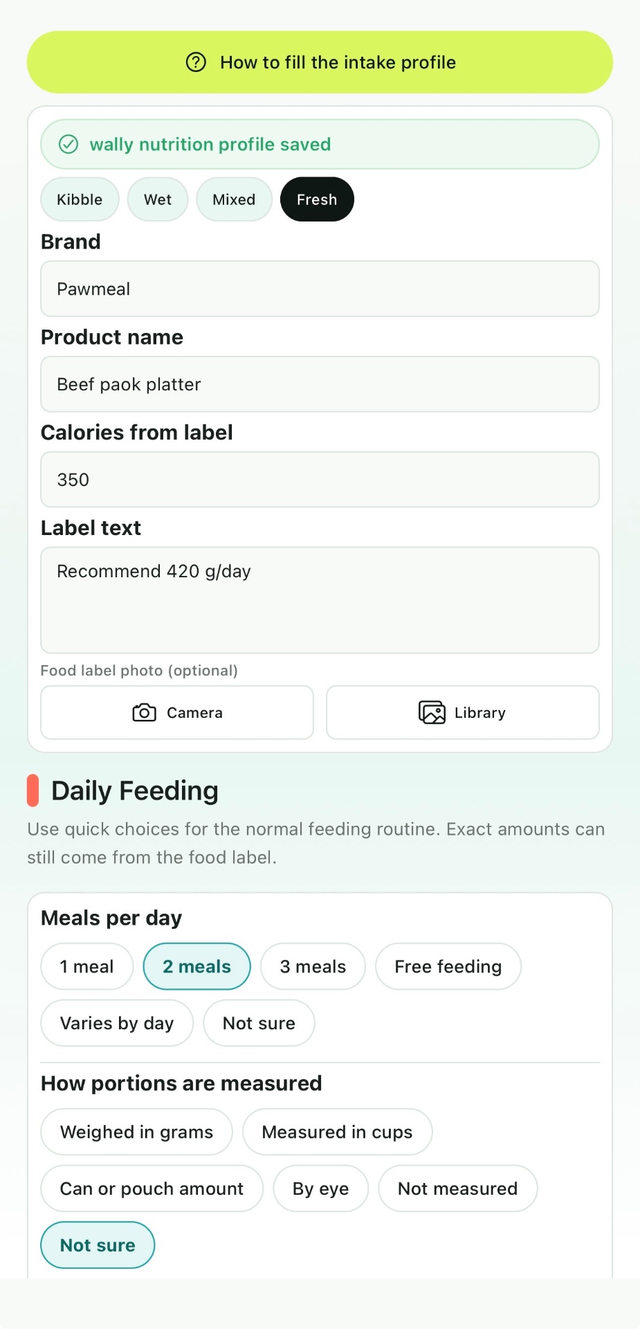 Nutrition profile