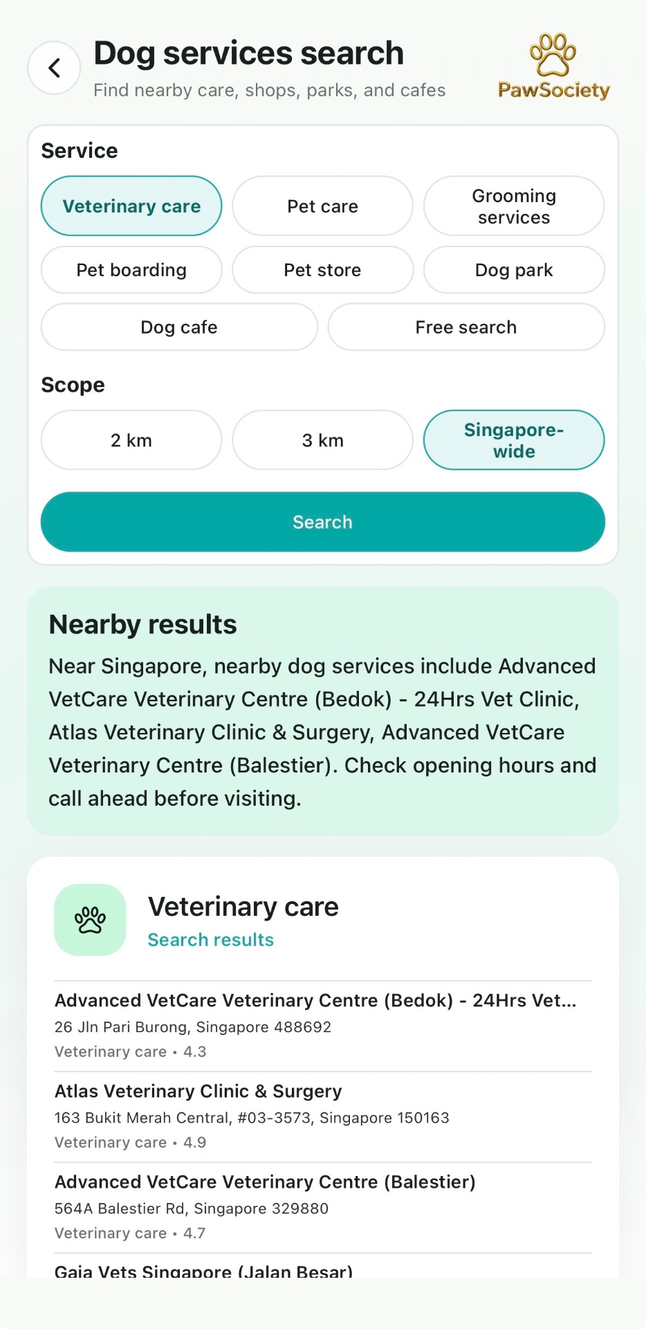 Dog services search